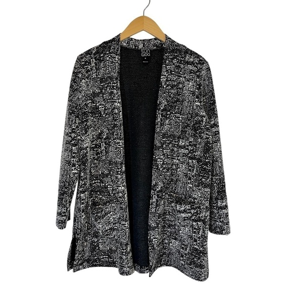 Clara Sun Woo Open Cardigan Blazer Pockets Oversized Size Med Black White - Picture 1 of 10